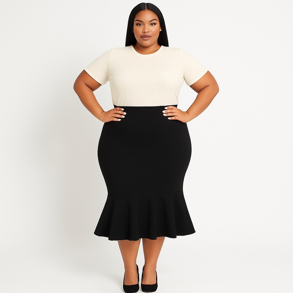 Who What Wear Cream Top Black Midi Mermaid Skirt